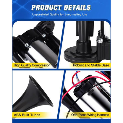 130dB Super Loud Dual Snail Air Horn Kit 12V