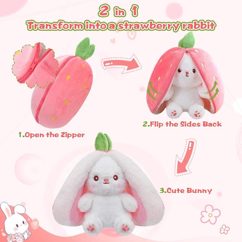 Unzip the Sweetness: 2-in-1 Strawberry Bunny Plush