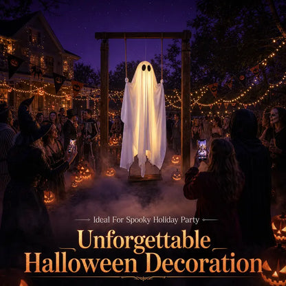 Lighted Halloween Hanging Swing Ghost Outdoor Decor with Remote Control