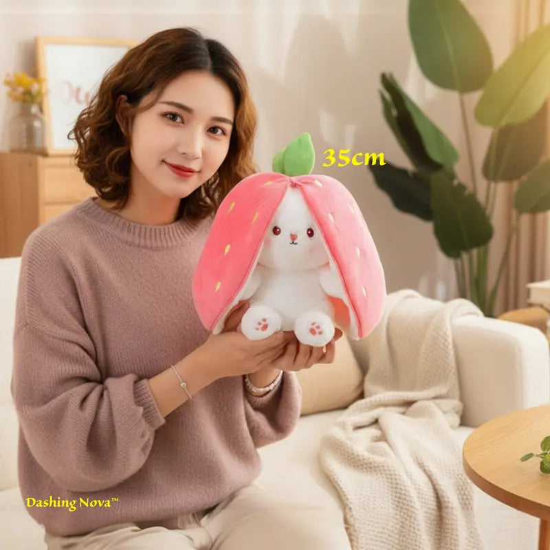 Reversible Strawberry Bunny Plushie: Hide & Seek Soft Companion