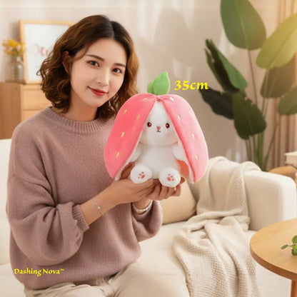 Reversible Strawberry Bunny Plushie: Hide & Seek Soft Companion