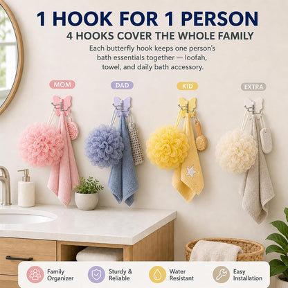 Rotating Butterfly Adhesive Wall Hooks: 3-Prong Swivel Storage Without Wall Damage