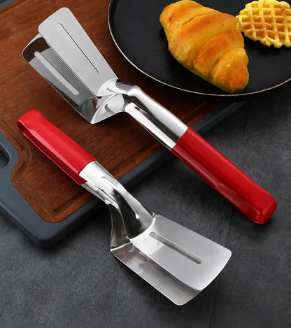 2-in-1 Stainless Steel Spatula Tongs: Grip, Flip & Drain Without Food Slipping
