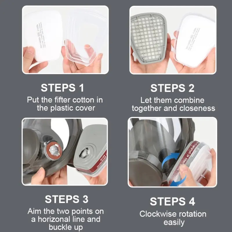 Full Face Gas Mask Respirator with Dual Filters & Eye Protection