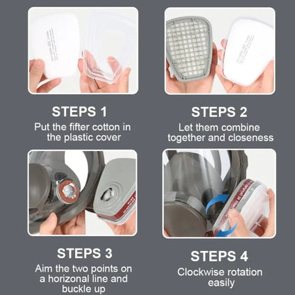 Full Face Gas Mask Respirator with Dual Filters & Eye Protection