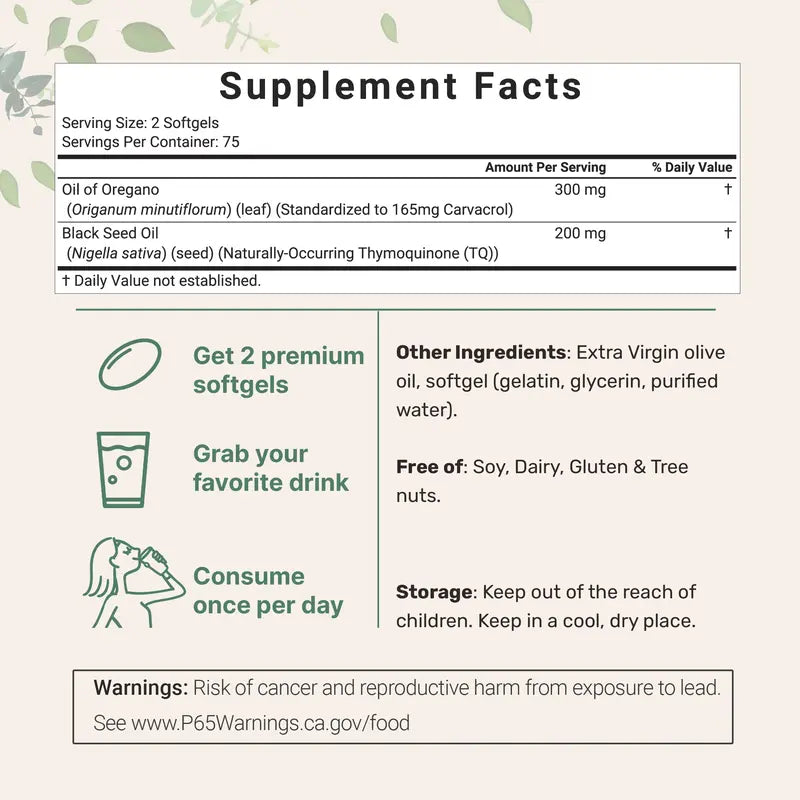 Ultra-Strength Oil of Oregano & Black Seed Oil Softgels