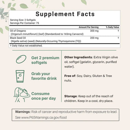 Ultra-Strength Oil of Oregano & Black Seed Oil Softgels