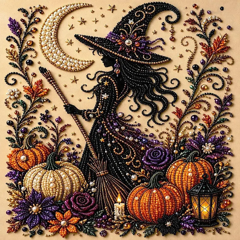 Sparkling Halloween Witch 5D Diamond Painting Kit