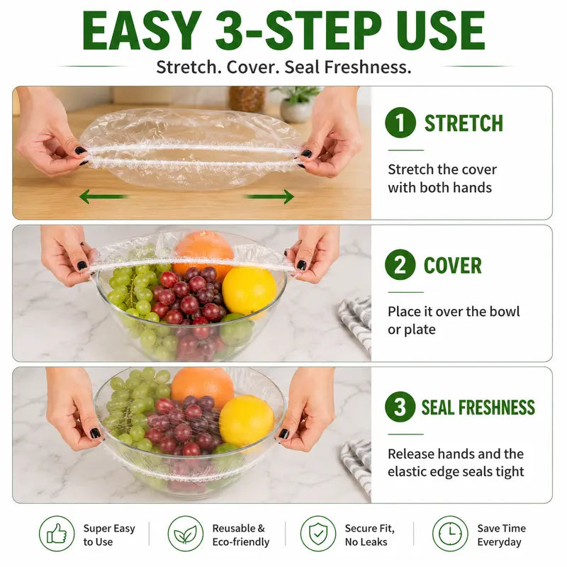 100Pcs Elastic Food Covers – Instant Stretch Seal for Ultimate Freshness