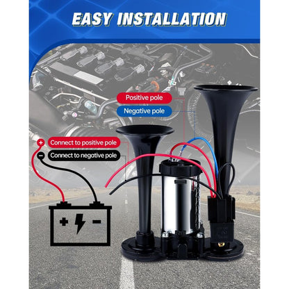 130dB Super Loud Dual Snail Air Horn Kit 12V