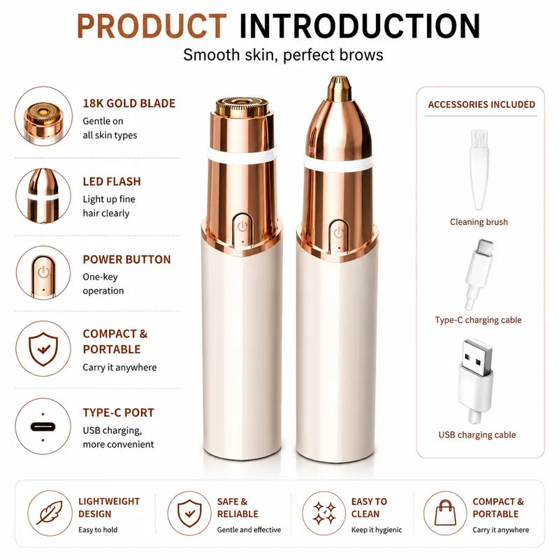 2-in-1 Painless Electric Eyebrow & Facial Hair Trimmer for Women