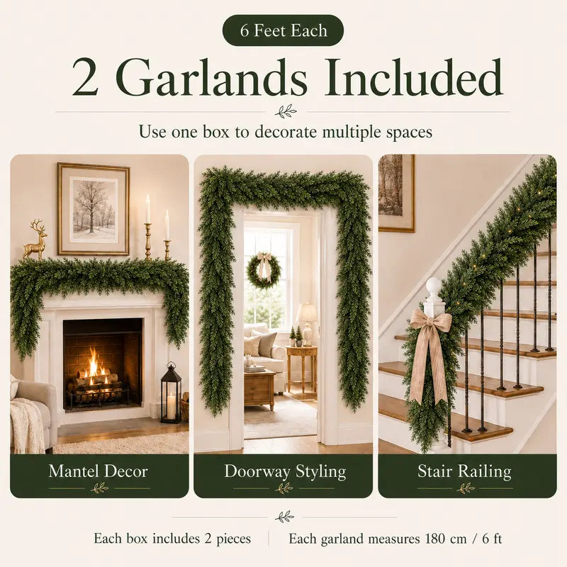 Ultra-Full Real-Touch Cedar Christmas Garland – Lush Winter Greenery for Mantle & Holiday Decor