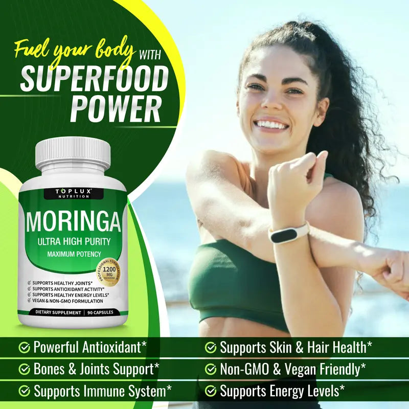 Ultra-Pure Organic Moringa 1200mg – Natural Energy, Joint Support & Daily Vitality