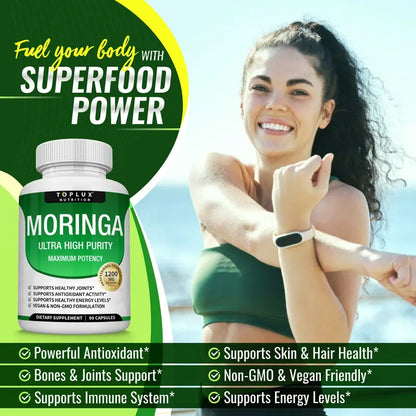Ultra-Pure Organic Moringa 1200mg – Natural Energy, Joint Support & Daily Vitality