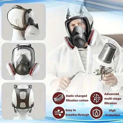 Full Face Gas Mask Respirator with Dual Filters & Eye Protection