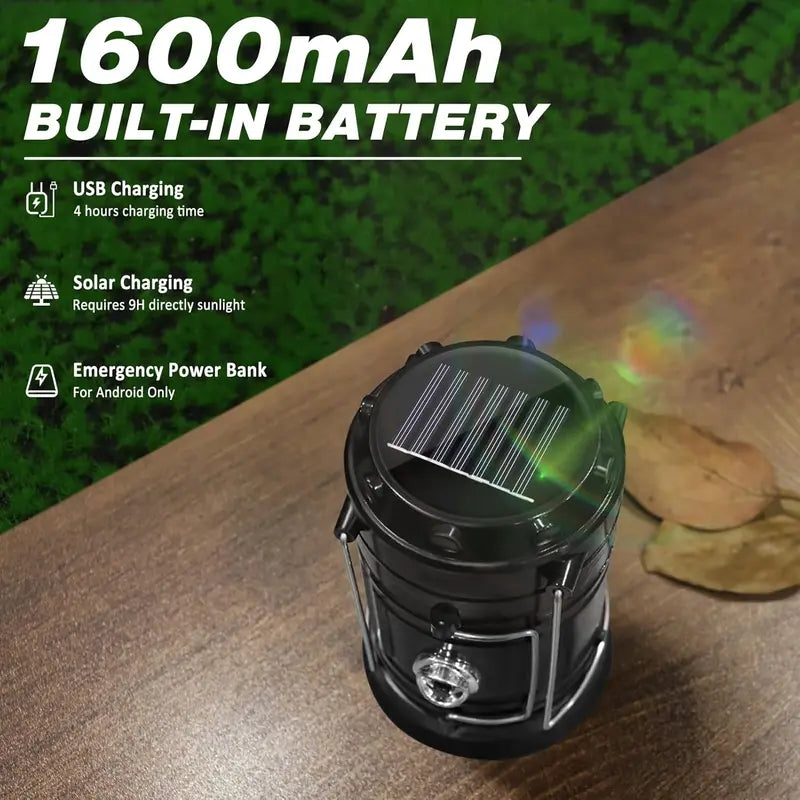 2-in-1 Solar Rechargeable Camping Lantern & LED Flashlight