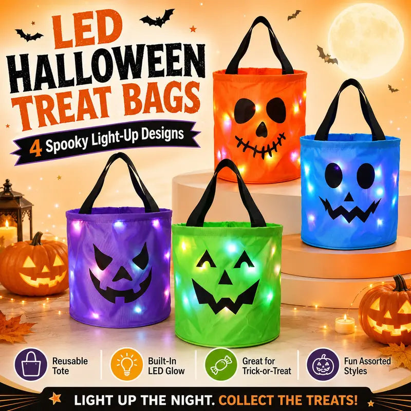 LED Light-Up Halloween Trick-or-Treat Candy Bucket with Ultra-Bright Night Visibility