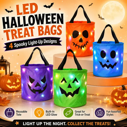 LED Light-Up Halloween Trick-or-Treat Candy Bucket with Ultra-Bright Night Visibility