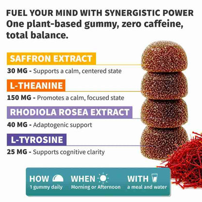 Saffron + L-Theanine Gummies for Daily Calm & Focus