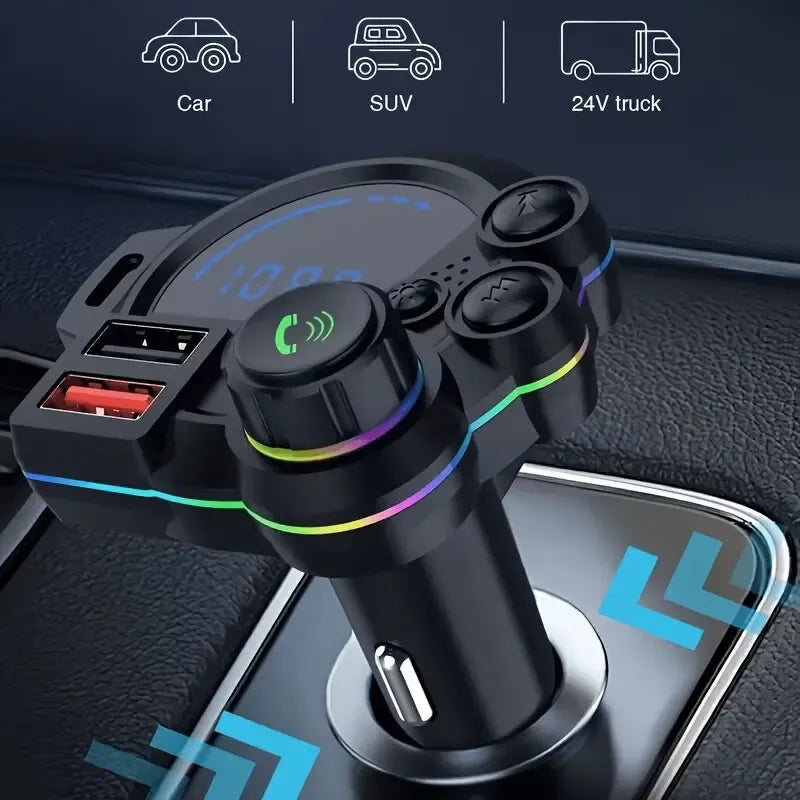 Wireless Bluetooth FM Transmitter with Hands-Free Calling & Fast Dual USB Charging