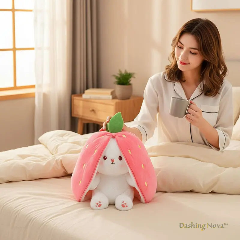 Reversible Strawberry Bunny Plushie: Hide & Seek Soft Companion