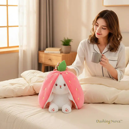 Reversible Strawberry Bunny Plushie: Hide & Seek Soft Companion