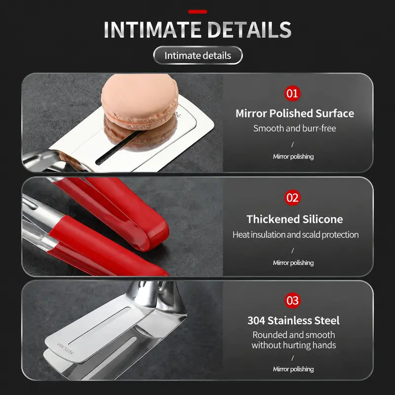 2-in-1 Stainless Steel Spatula Tongs: Grip, Flip & Drain Without Food Slipping