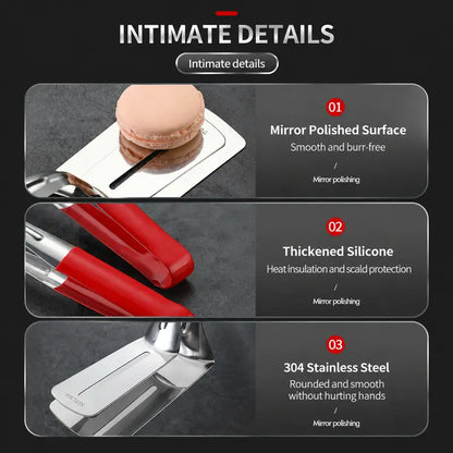 2-in-1 Stainless Steel Spatula Tongs: Grip, Flip & Drain Without Food Slipping