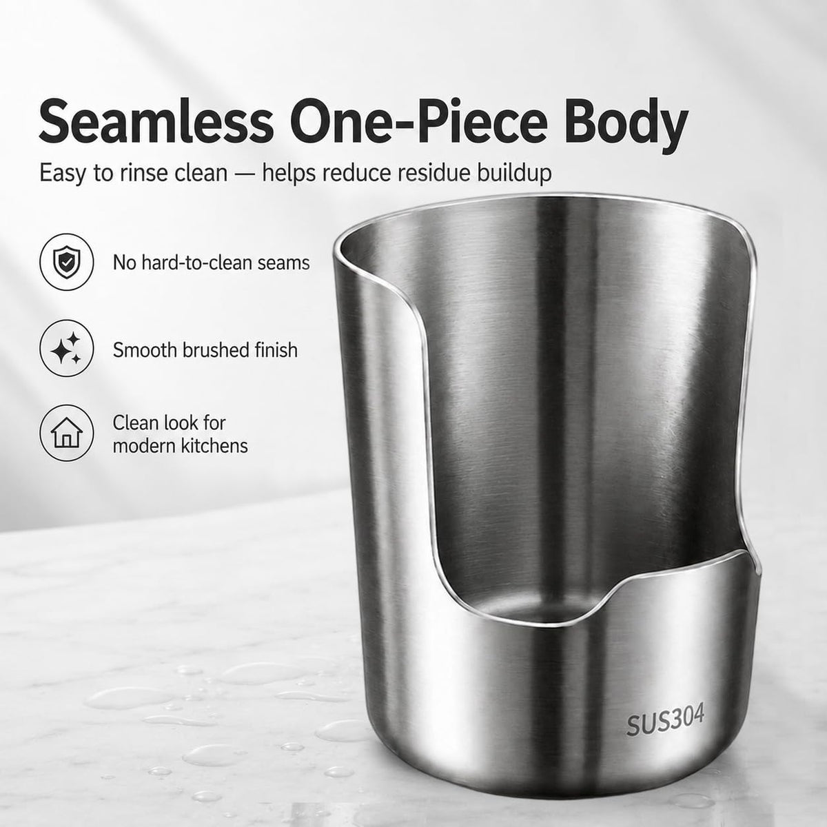 304 Stainless Steel Countertop Utensil Holder & Multi-Purpose Cutting Board Stand