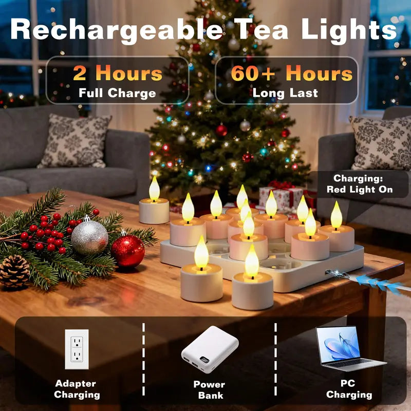 Rechargeable Flameless Tea Lights with Multi-Slot Charging Base & Remote