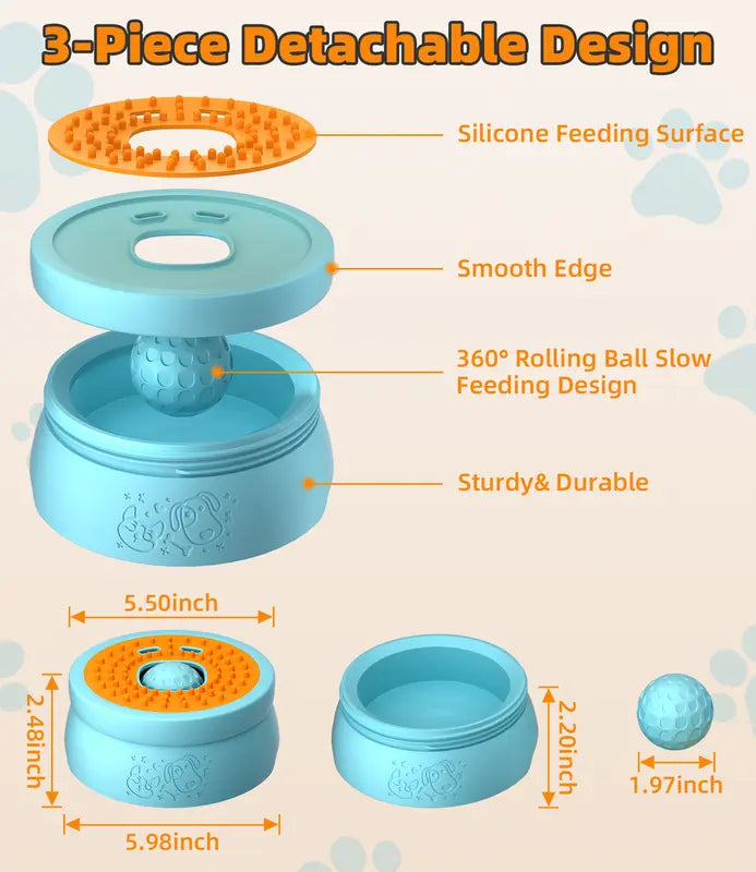 Anti-Spill Slow Feeder & Leak-Proof Detachable Dog Bowl