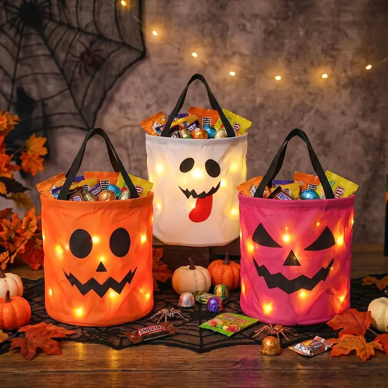 LED Light-Up Halloween Trick-or-Treat Candy Bucket with Ultra-Bright Night Visibility