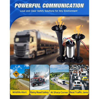 130dB Super Loud Dual Snail Air Horn Kit 12V