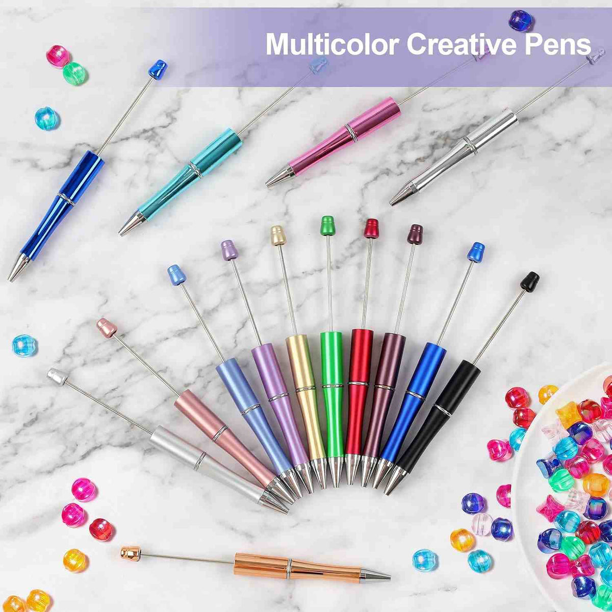 DIY Custom Beadable Pens Set – Smooth Writing Metallic Pens for Creative Crafting