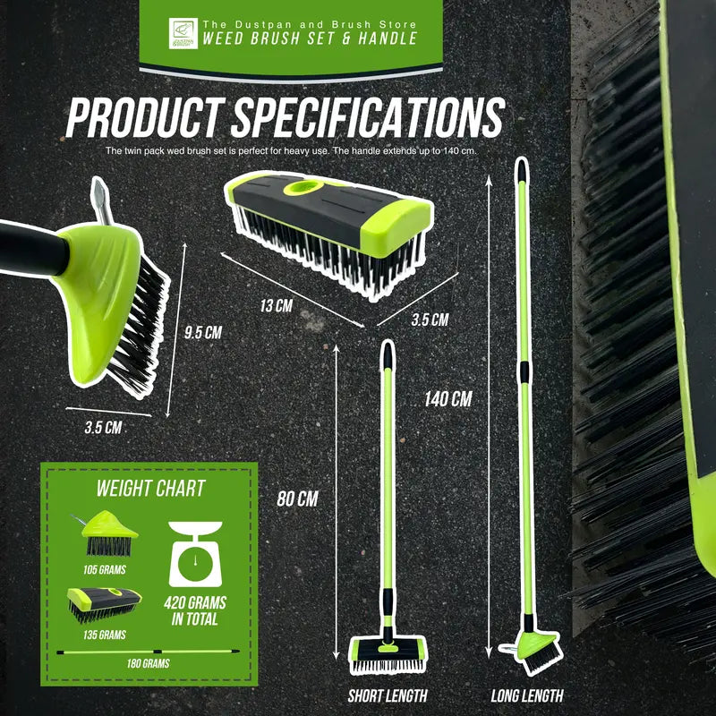 3-in-1 Weeding Brush – Long-Handle Wire Scraper for Patios, Driveways & Paving Gaps
