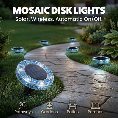 Solar Mosaic Pathway Disc Lights – Automatic Dusk-to-Dawn Outdoor Glow