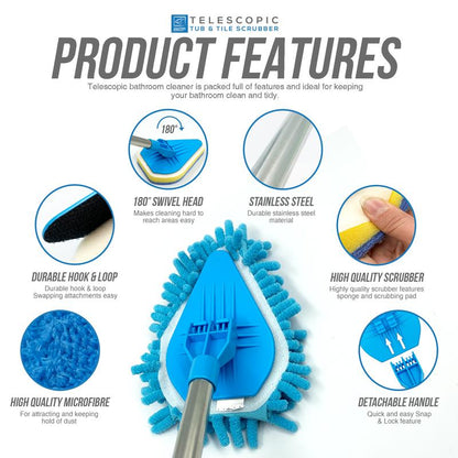 Reach high walls, deep corners and low surfaces with less bending and scrubbing effort.