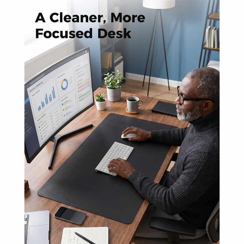 Ergonomic Dual-Sided Matte Leather & Natural Cork Desk Mat