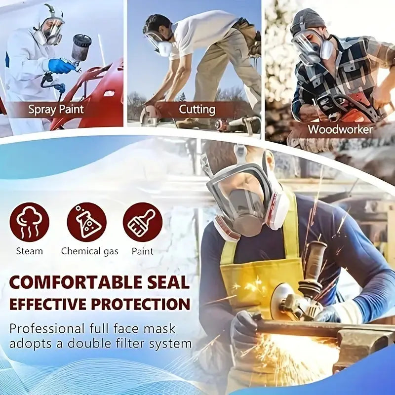 Full Face Gas Mask Respirator with Dual Filters & Eye Protection