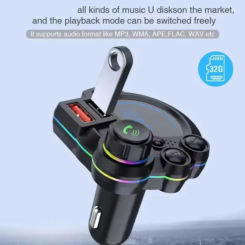 Wireless Bluetooth FM Transmitter with Hands-Free Calling & Fast Dual USB Charging