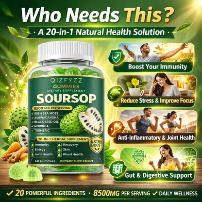 20-in-1 Soursop Herbal Gummies (8500mg) For Maximum Daily Immunity & Natural Energy