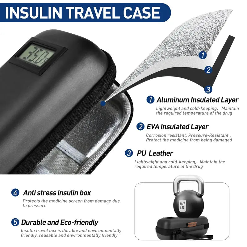 Portable Digital Temp-Display Insulin & Medication Cooling Travel Case