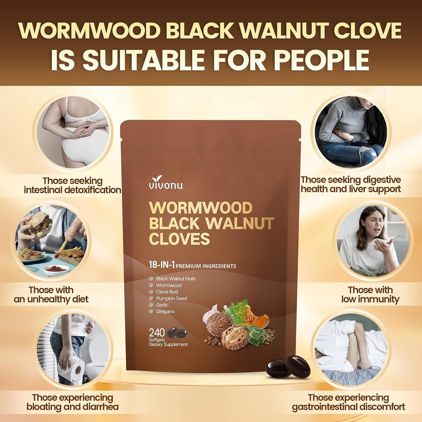 18-in-1 Wormwood Black Walnut & Cloves Softgels – 6600mg Advanced Digestive Cleanse & Gut Health Support