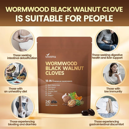 18-in-1 Wormwood Black Walnut & Cloves Softgels – 6600mg Advanced Digestive Cleanse & Gut Health Support