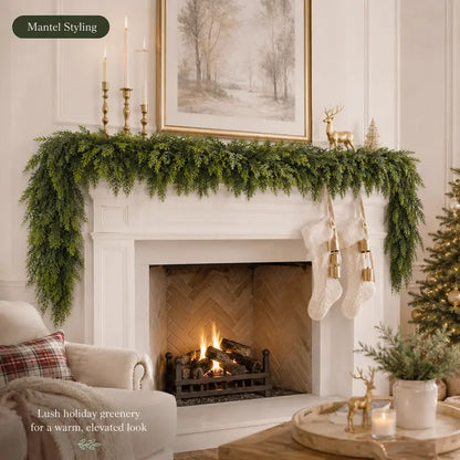 Ultra-Full Real-Touch Cedar Christmas Garland – Lush Winter Greenery for Mantle & Holiday Decor