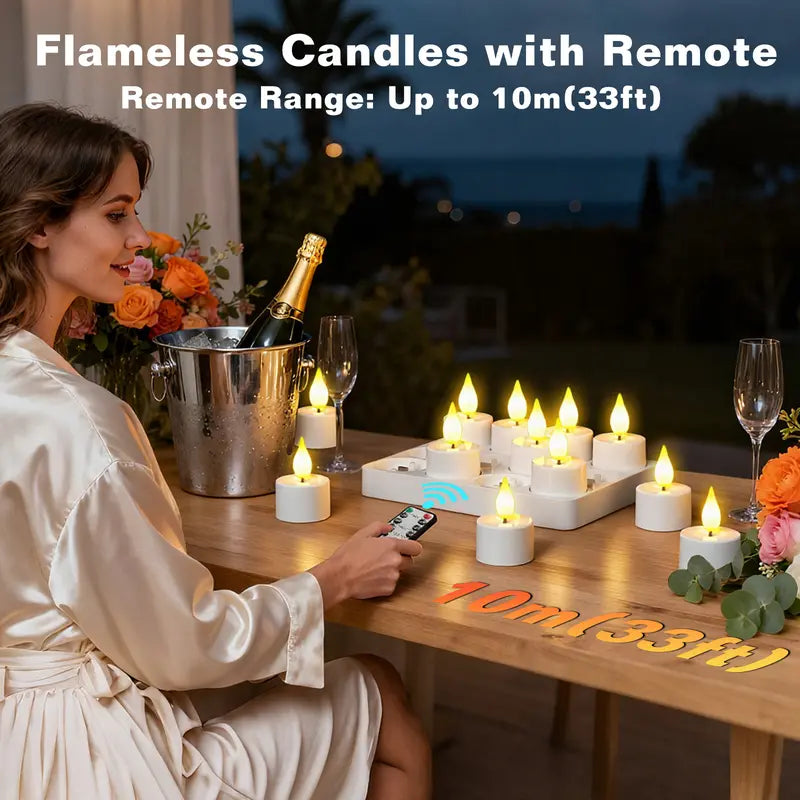 Rechargeable Flameless Tea Lights with Multi-Slot Charging Base & Remote