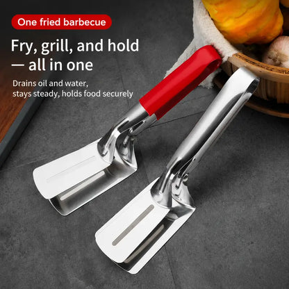 2-in-1 Stainless Steel Spatula Tongs: Grip, Flip & Drain Without Food Slipping