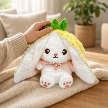 Reversible Strawberry Bunny Plushie: Hide & Seek Soft Companion