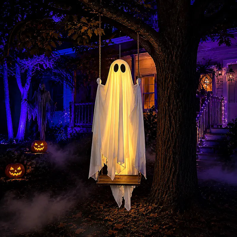 Lighted Halloween Hanging Swing Ghost Outdoor Decor with Remote Control