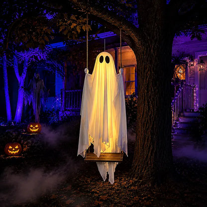 Lighted Halloween Hanging Swing Ghost Outdoor Decor with Remote Control